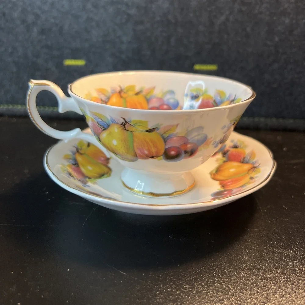 Argyle Burslem Staffordshire Fruits GOLD RIMMED Cup‎ & Saucer China TEA SET